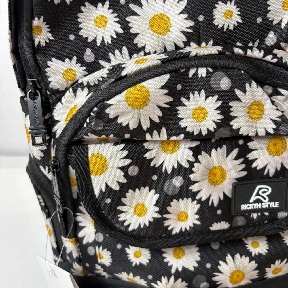 RickyH Daisy Backpack NWT Black Yellow White‎ Floral Laptop Sleeve School Bag